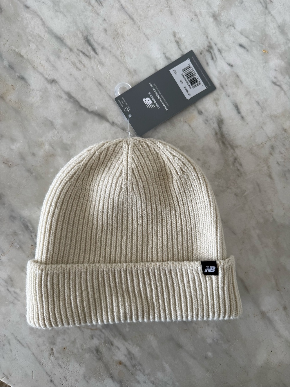 New Balance Cream Ribbed Cuffed Beanie